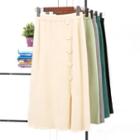 Button-detail Slit-hem Knit Skirt