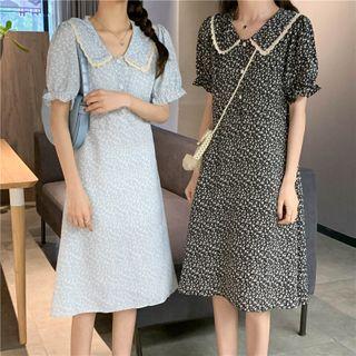 Floral Peter Pan-collar Puff-sleeve Dress