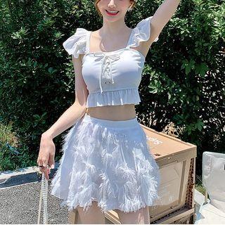 Set: Sleeveless Ruffled Swim Top + Fluffy Swim Skirt