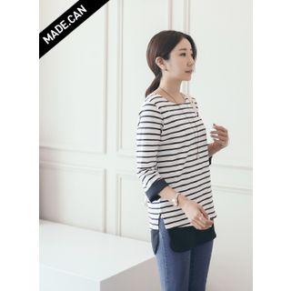 Contrasted-trim Striped T-shirt