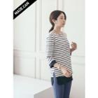 Contrasted-trim Striped T-shirt