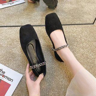 Square Toe Chained Faux Leather Flats
