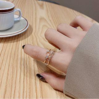 Rhinestone Moon Star Open Ring Gold - One Size
