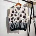 Leopard Print Knit Vest Off-white - One Size