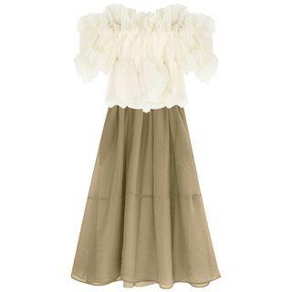 Off-shoulder Blouse / Midi A-line Skirt / Set