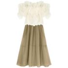 Off-shoulder Blouse / Midi A-line Skirt / Set