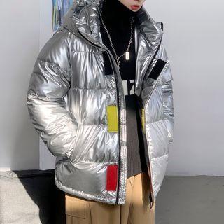 Long-sleeve Glitter Adhesive Tab Zipped Padded Coat