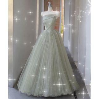 Faux Pearl A-line Evening Gown