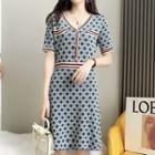 Short-sleeve Check Knit A-line Dress