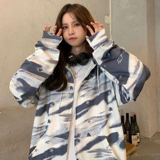 Tie-dye Heart Print Hooded Zip Jacket