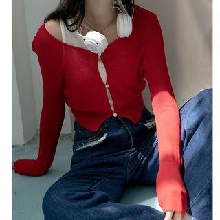 Set: Long-sleeve Button-up Knit Top + Tank Top
