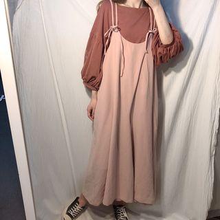3/4-sleeve T-shirt / Strappy Wide-leg Jumper Pants