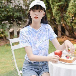 Short-sleeve Lettering Tie-dye Cropped T-shirt