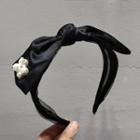 Bow Fabric Faux Pearl Headband Black - One Size