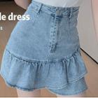 Ruffle Hem Mini A-line Denim Skirt / Short-sleeve T-shirt