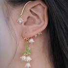 Flower Faux Pearl Cuff Earring 1pc - Gold & White & Green - One Size