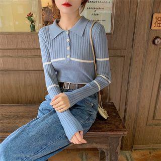Polo Collar Contrast Trim Knit Top