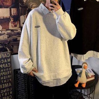 Mock Two-piece Collared Lettering Print Sweatshirt