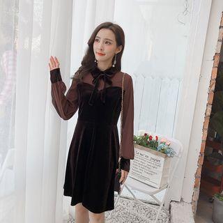 Chiffon Panel Collared Long Sleeve Dress