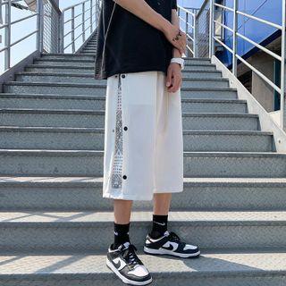 Print Panel Button-side Capri Pants