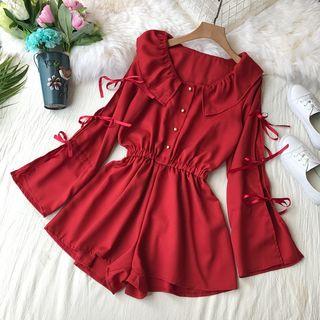 Tie Long Sleeve Collared Playsuit
