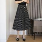 Buttoned Heart-pattern A-line Knit Skirt