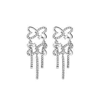 Butterfly Rhinestone Alloy Fringed Earring E4710-10 - 1 Pair - Silver - One Size
