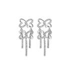 Butterfly Rhinestone Alloy Fringed Earring E4710-10 - 1 Pair - Silver - One Size