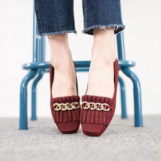 Chain-detail Faux-suede Flats