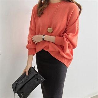 Crew-neck Balloon-sleeve Knit Top