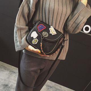 Faux-leather Applique Twist-lock Cross Bag