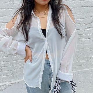 Long-sleeve Cold Shoulder Chiffon Shirt