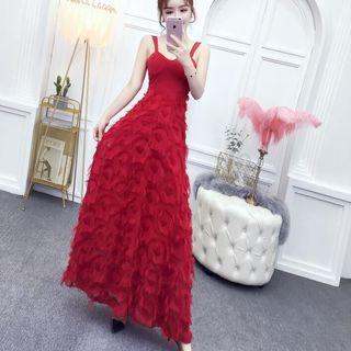 Wide-strap Fringe A-line Evening Gown