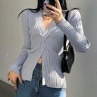 Long-sleeve Twist-front Knit Top Gray - One Size