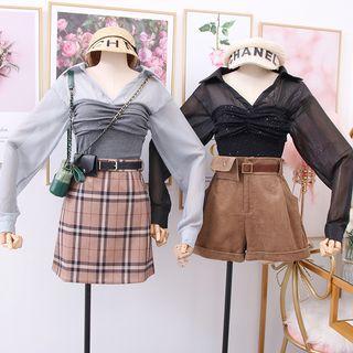 Patchwork Mock Two-piece Chiffon Top