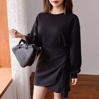 Round-neck Wrap-hem Pullover Minidress