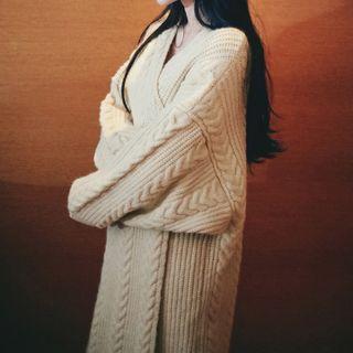 Open Front Cable-knit Midi Cardigan