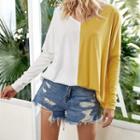 V-neck Two-tone Panel T-shirt