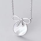 925 Sterling Silver Bow Shell Disc Pendant Necklace