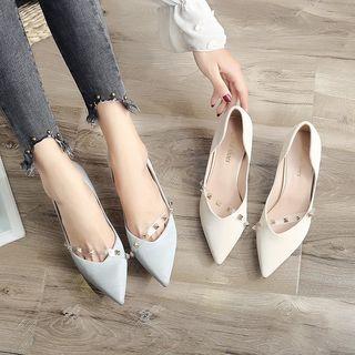 Pointy Studded Strap Kitten Heel Pumps