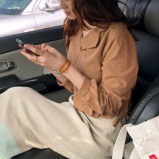 Open-placket Drawstring-hem Shirt