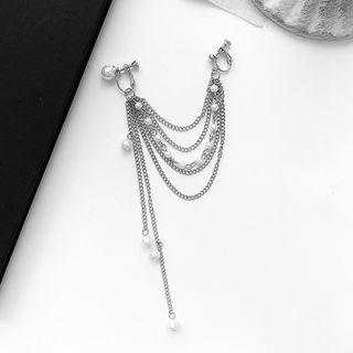 Faux Pearl Layered Chained Fringed Earring