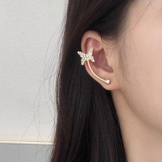 Non-matching Rhinestone Butterfly Earring 1 Pair - Gold - One Size