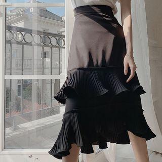 Asymmetric Ruffled Chiffon A-line Midi Skirt