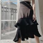 Asymmetric Ruffled Chiffon A-line Midi Skirt