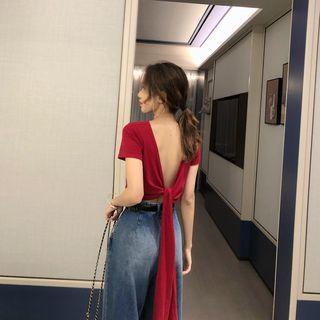 Open Back Tie-waist Short-sleeve T-shirt