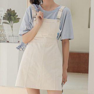 Belted Strap Denim Jumper Skirt