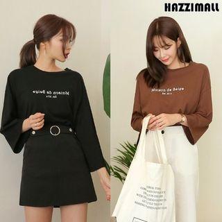 Round-neck 3/4-sleeve Printed T-shirt