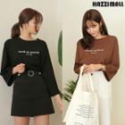 Round-neck 3/4-sleeve Printed T-shirt