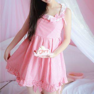 Bow Accent Plaid Sleeveless Dress